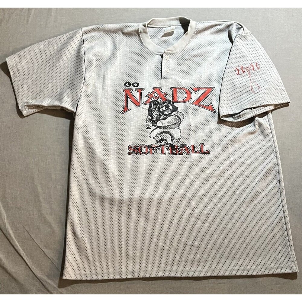 Go Nadz Softball Jersey Adult 2XL Gray Button Up Short Sleeve Mens